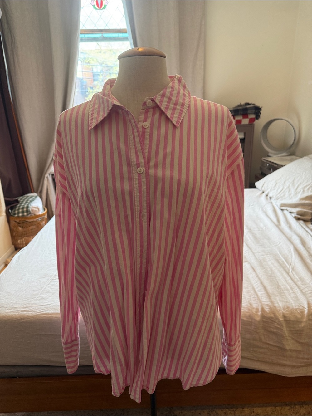 H&M Pink and White Striped Button-Up Shirt